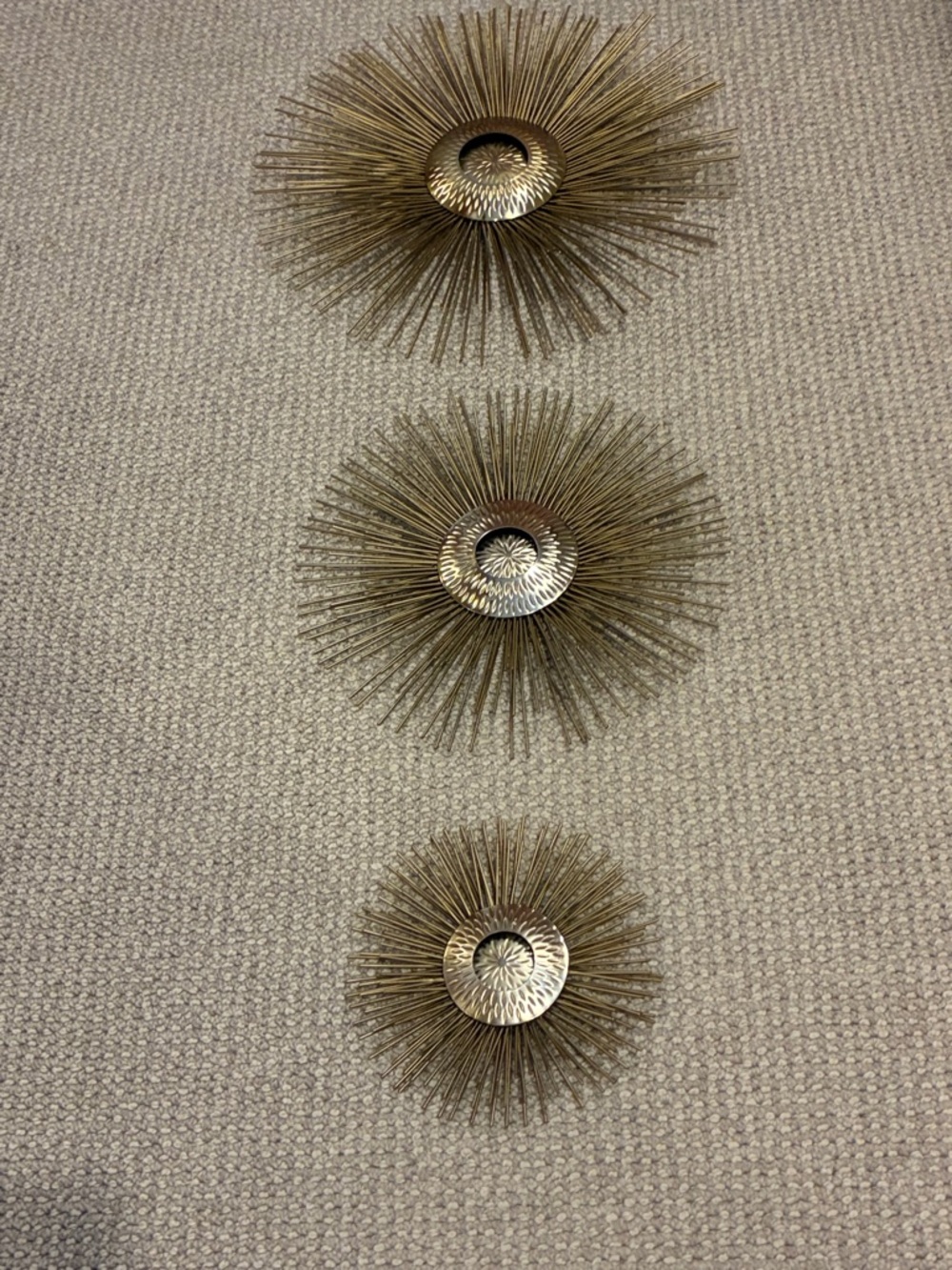 EUC MCM Metal Starburst Sea Urchin 3 Piece Set, Gold, 16”, 12”, & 8”
